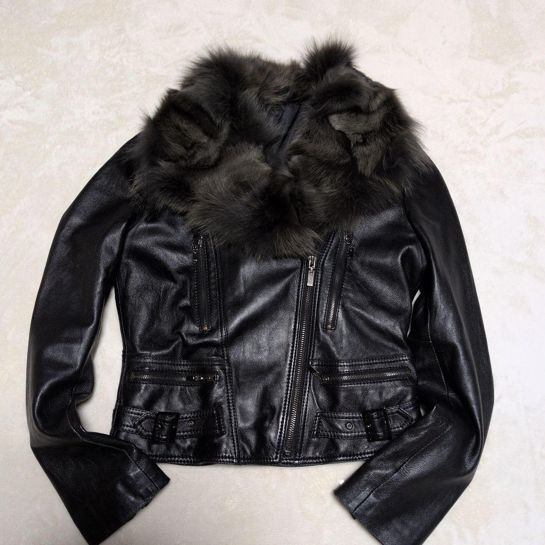アンディ Andy ラムレザー ファー付き レザージャケット レディース S 黒