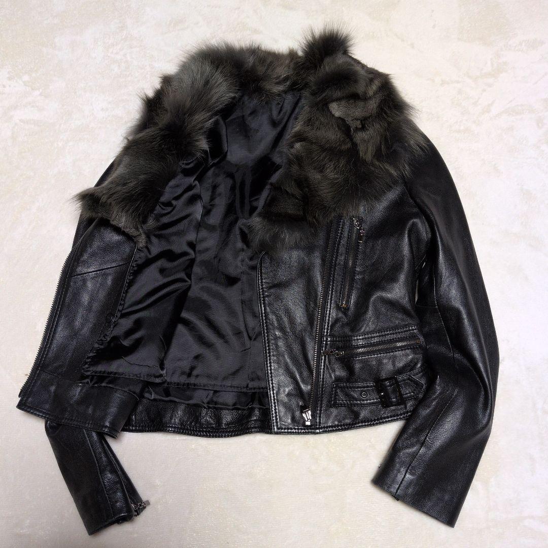 アンディ Andy ラムレザー ファー付き レザージャケット レディース S 黒