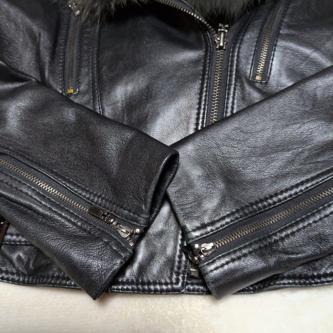 アンディ Andy ラムレザー ファー付き レザージャケット レディース S 黒