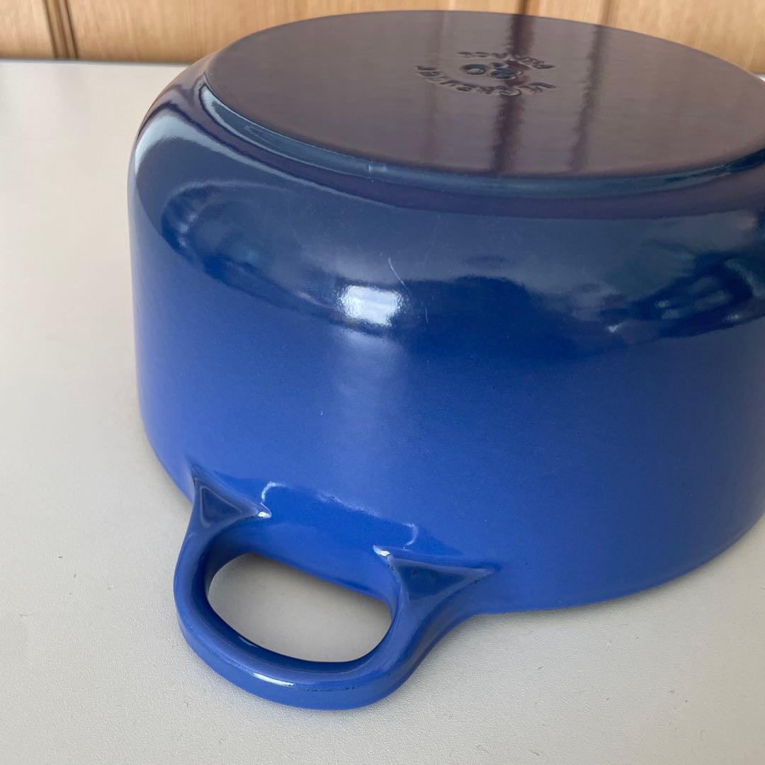 美品 ル クルーゼ ココットロンド 両手鍋 希少色 青 ブルー