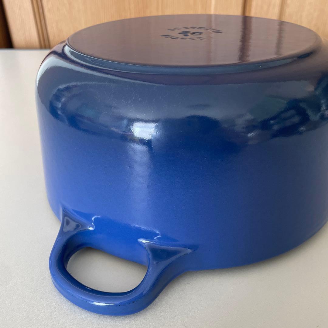 美品 ル クルーゼ ココットロンド 両手鍋 希少色 青 ブルー