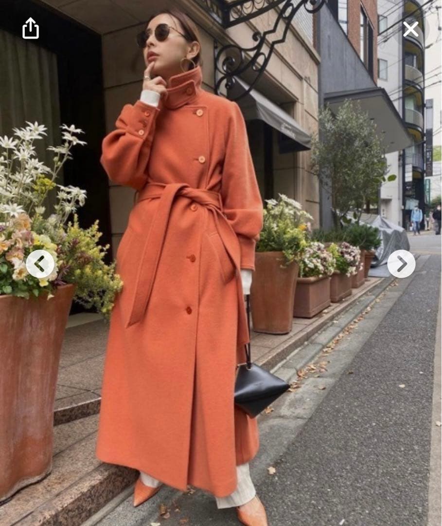 ameri poofy flare long coat オレンジ - メルカリ