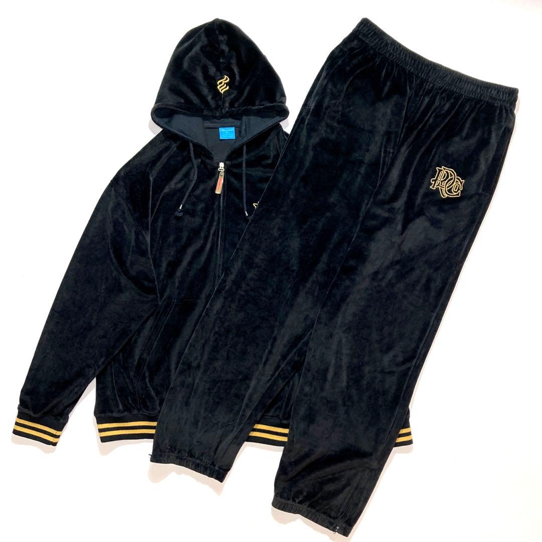 90s ROCA WEAR ベロア ジャージ セットアップ XL 黒 ゴールド - メルカリ