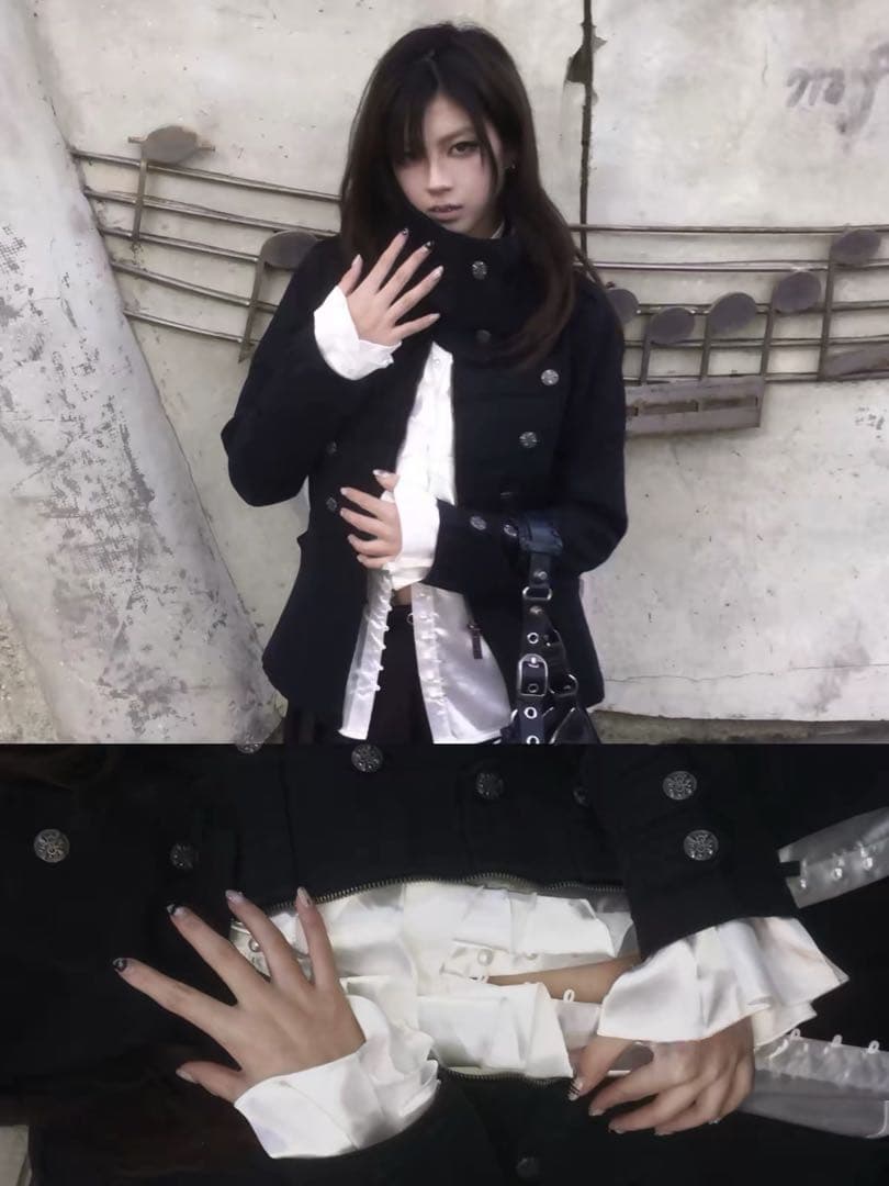 Imdelusion ナポレオンジャケット スリムライダースジャケット Y2K