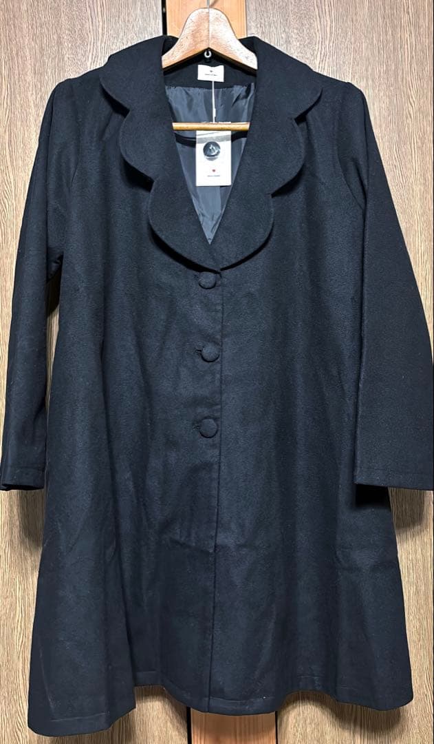 新品◇merry jenny スカラップカラー Aラインコート 黒 フリーサイズ