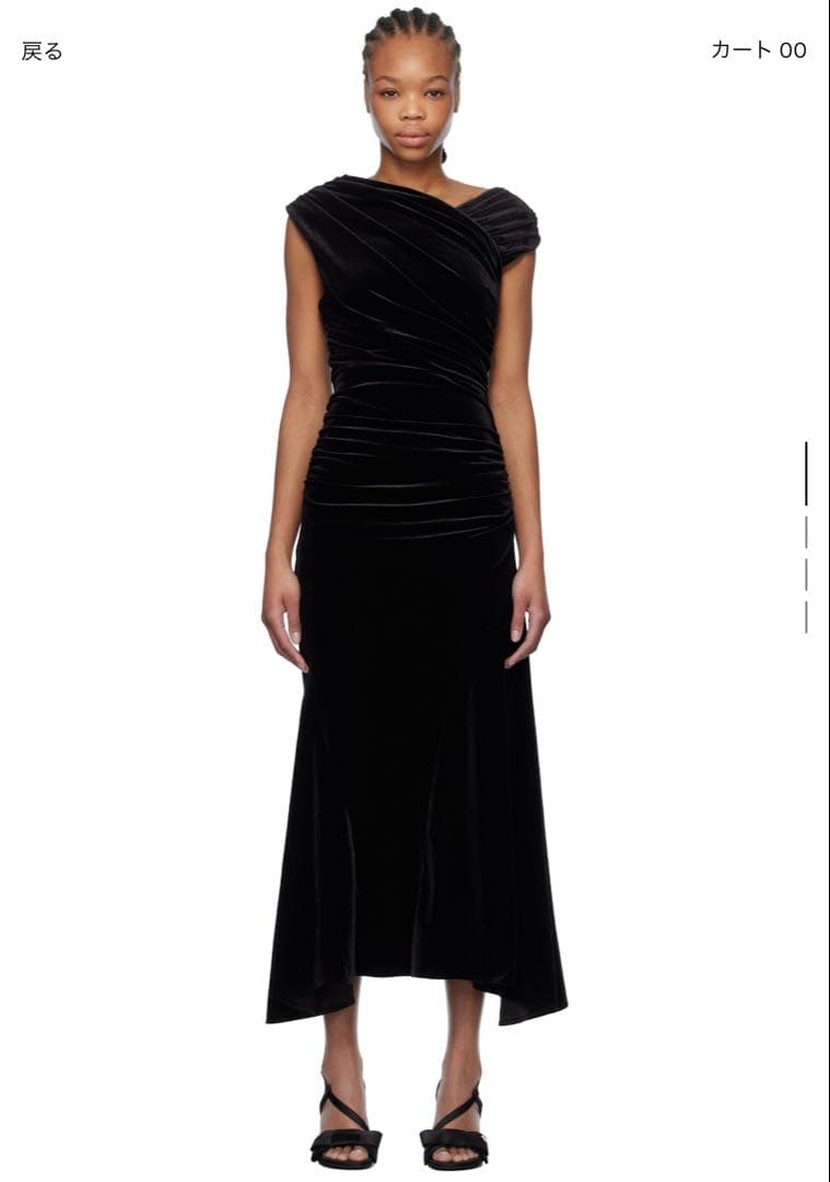 K*a様 GANNI ブラックベルベットルーシュマキシドレス Ganni(ガニー)ワンピース マキシ ロング ヴェルヴェット 長袖 (Ganni