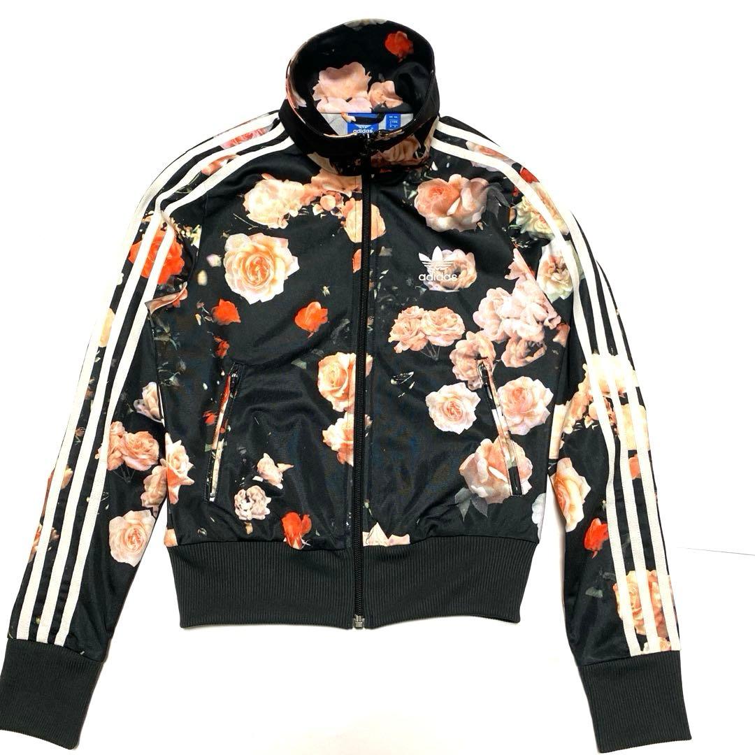 アディダス トラックジャケット ジャージ 花柄総柄 デカロゴ 黒 サイズ