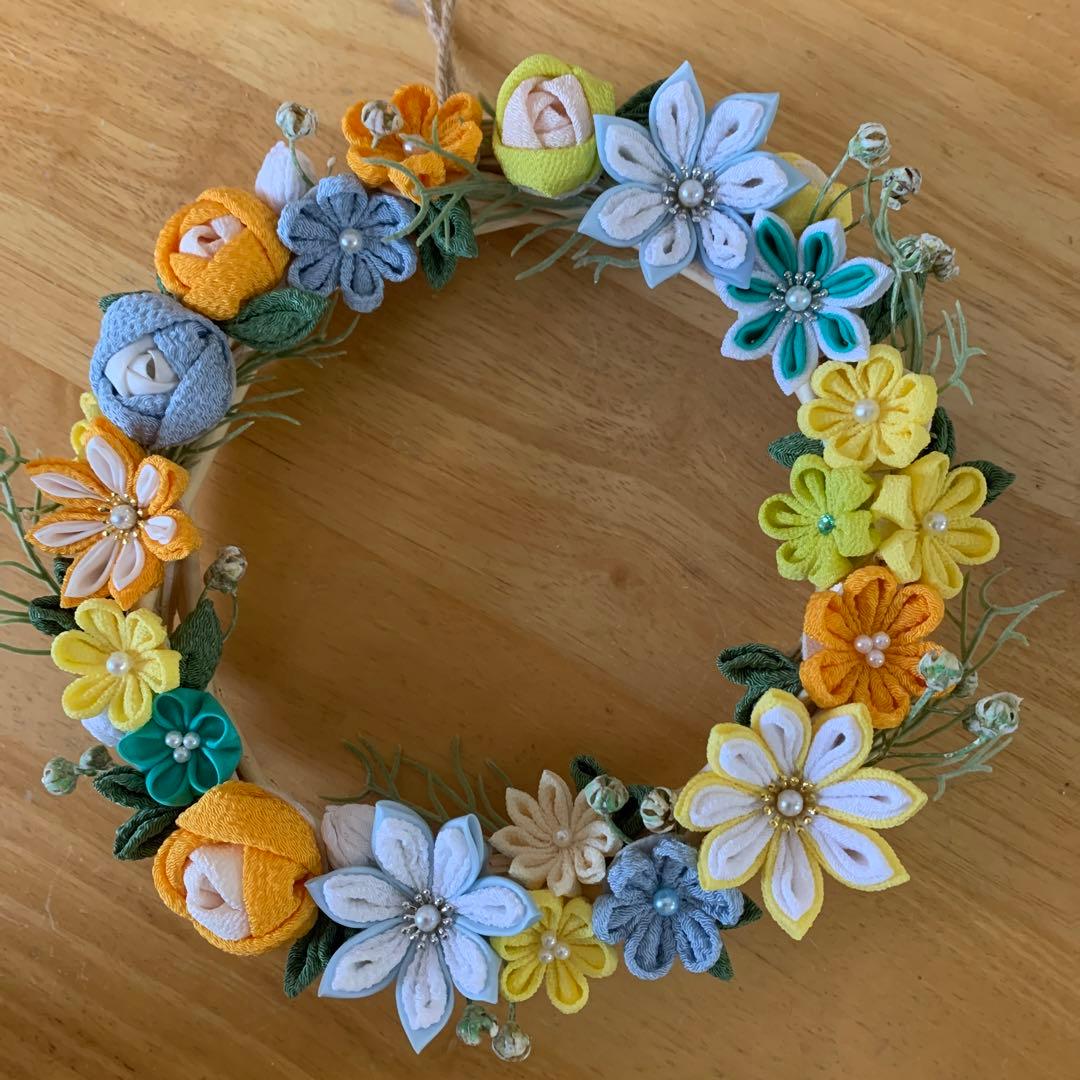 つまみ細工リース イエローブルー - メルカリ