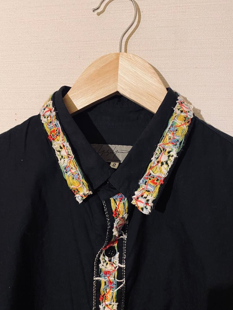 Yohji Yamamoto pour homme 刺繍リボン付き黒長袖シャツ - メルカリ