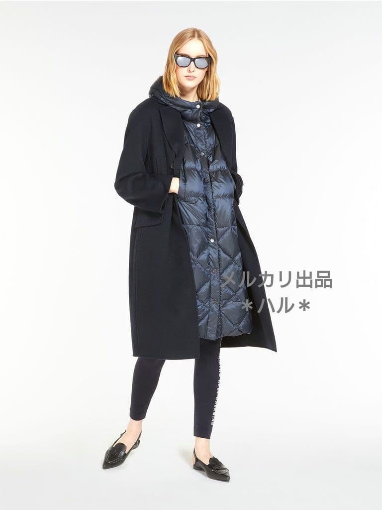 Max Mara フーディリバーシブルテクニカルダウン ロングジレ ネイビー