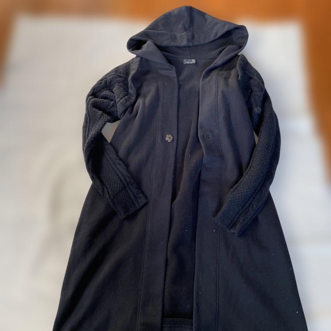 y's ワイズ ニットドッキングロングフーディ 黒 2