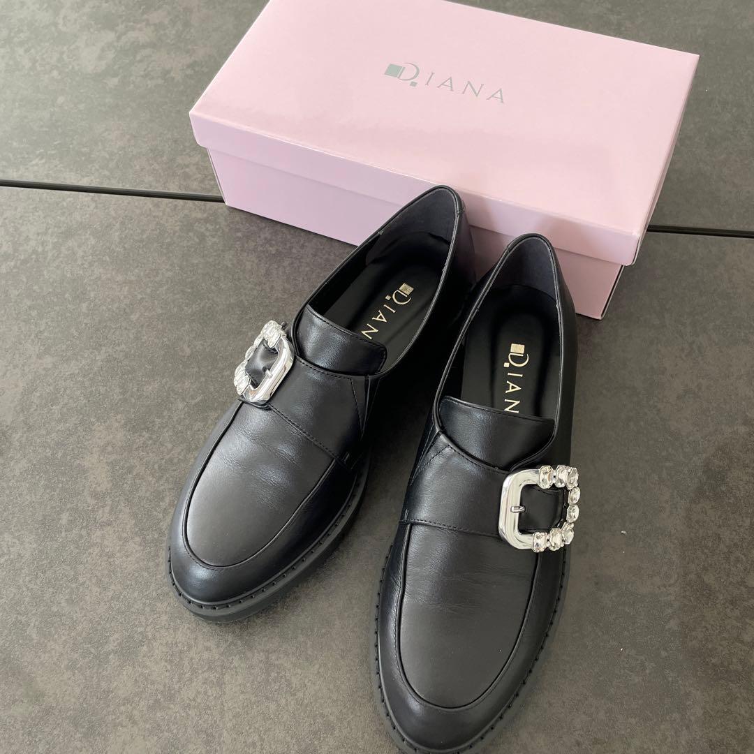 ダイアナDIANA ビジュー付きブラックローファー銀座正規店購入　新品 タラントン バイ ダイアナ TALANTON by DIANA ビジュー付き厚底