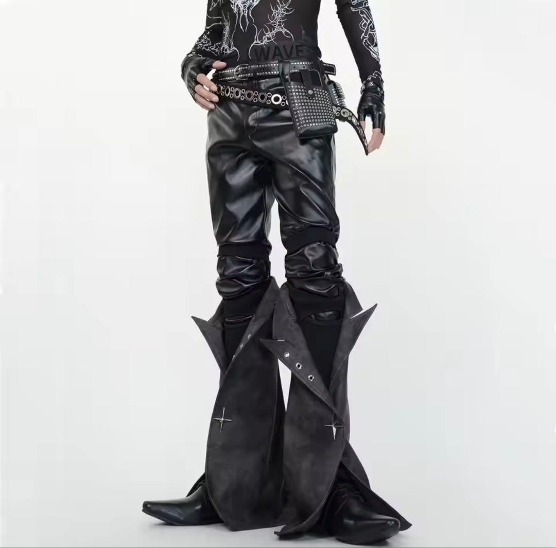 ブラックレザーパンツ Y2K ダーク パンク お兄 ギャル opium - メルカリ