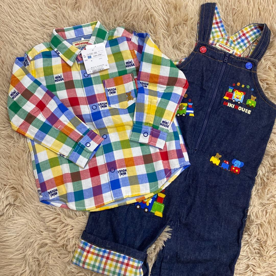 新品 MIKIHOUSE シャツ チェック カラフル 刺繍 サロペット 90 - メルカリ