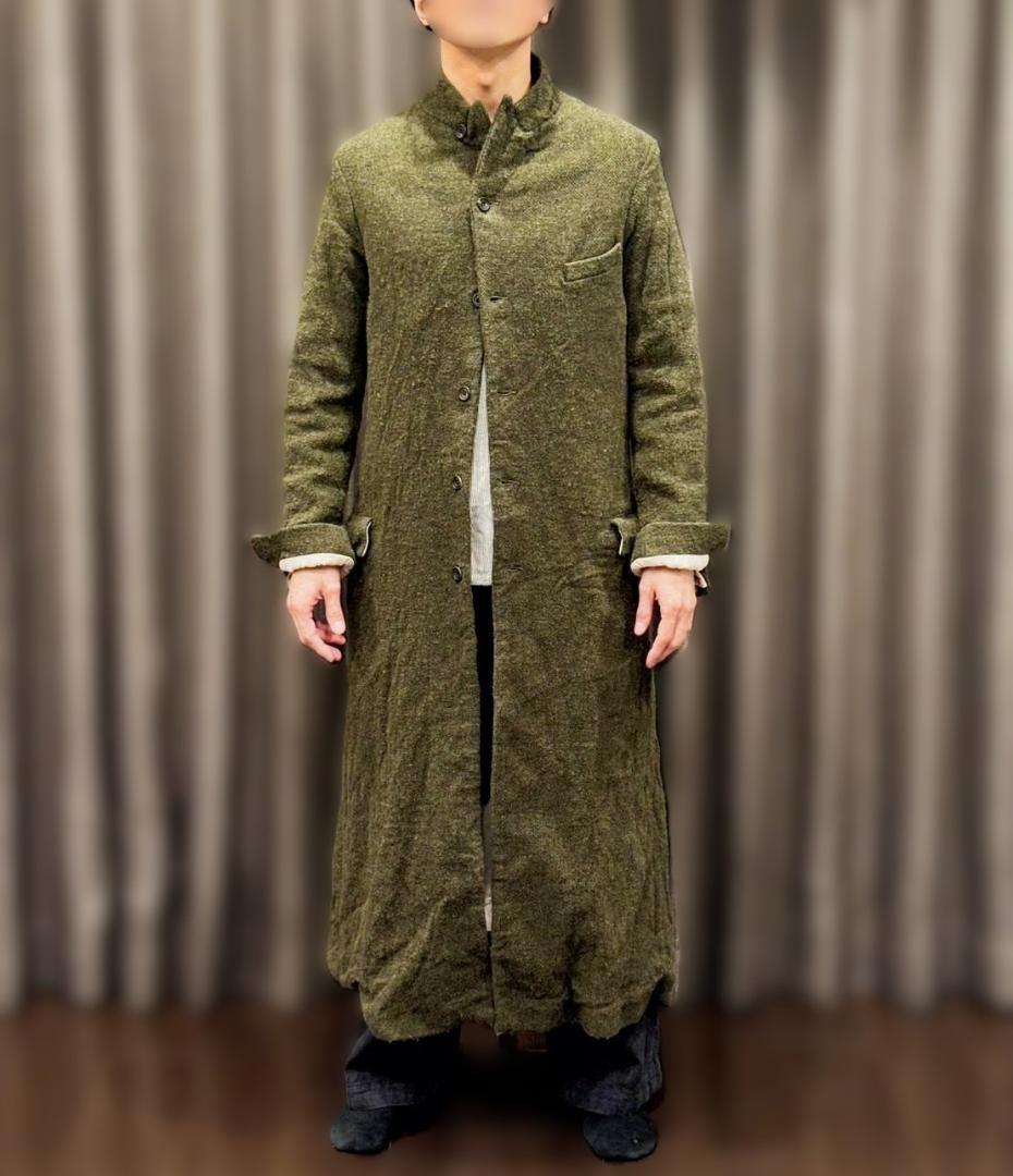 ポールハーデン☆初期ロングコートS☆ツイードモスグリーン オリーブ