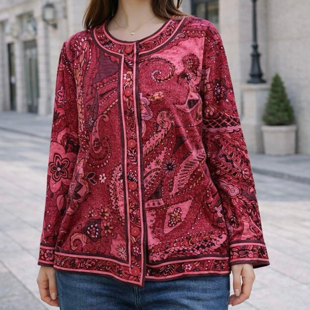 レオナール ウールシルク ペイズリー柄 カーディガン ジャケット