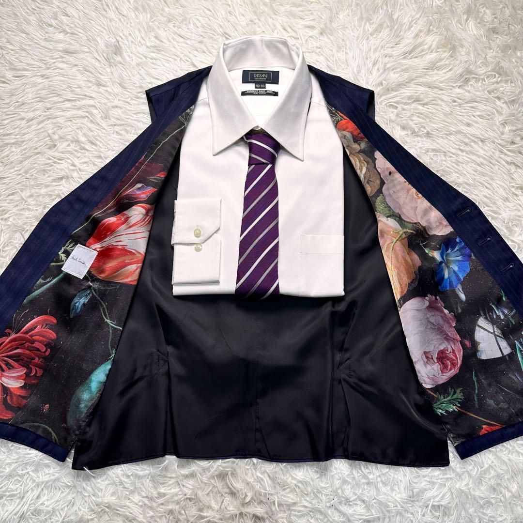 希少 現行 極美品 ポールスミス ドーメル 光沢 花柄 3ピース ネイビー