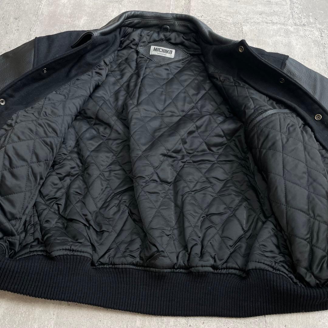80's vintage michiko 襟 袖 レザー スタジャン ブラック