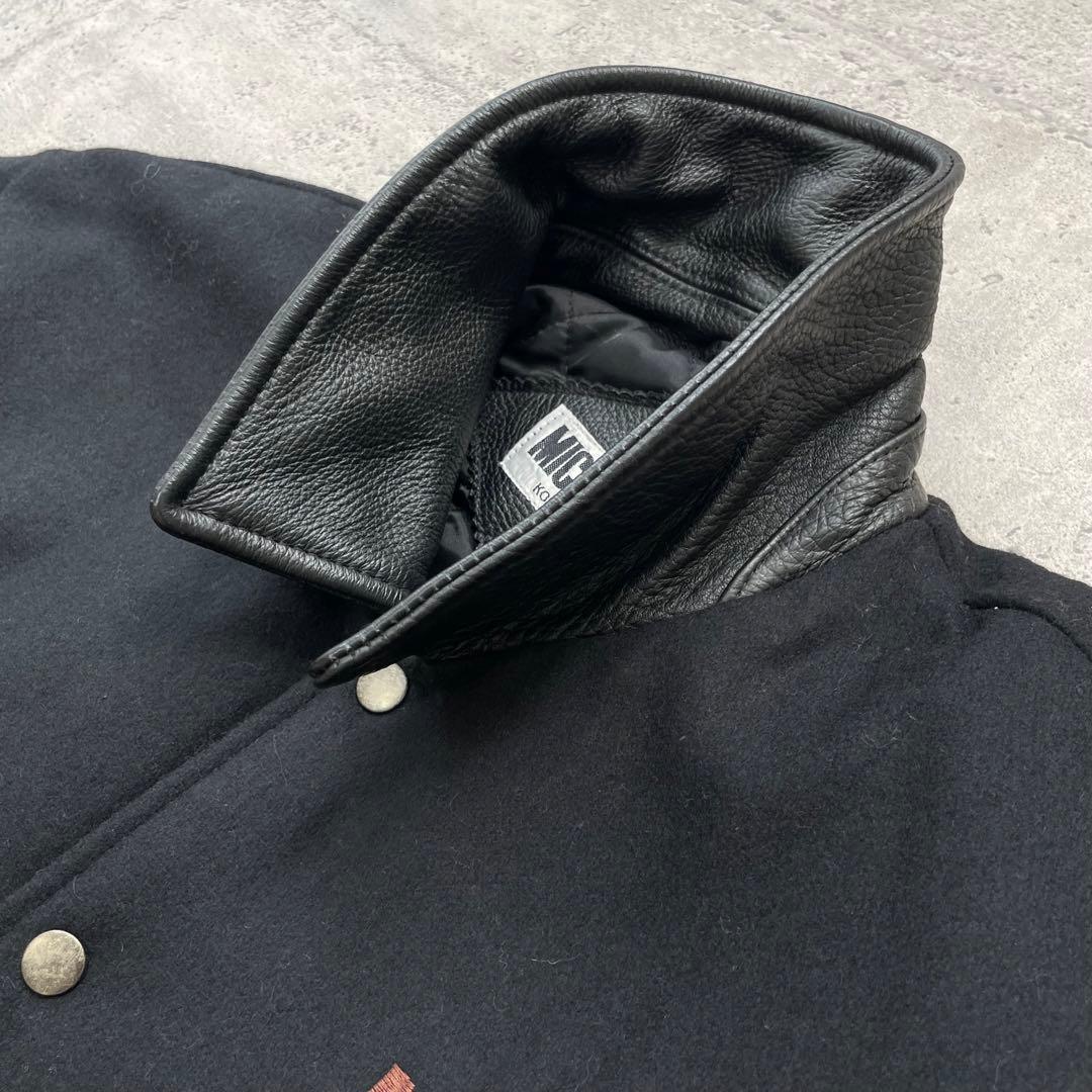 80's vintage michiko 襟 袖 レザー スタジャン ブラック