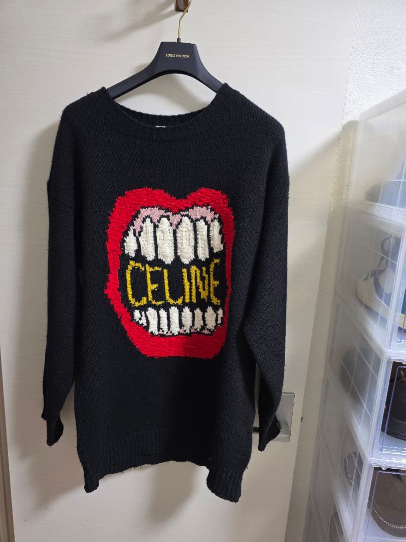 CELINE 口デザイン ブラックニットセーター CELINE セリーヌ メンズ ニット・セーター サイズ：XL（ニット