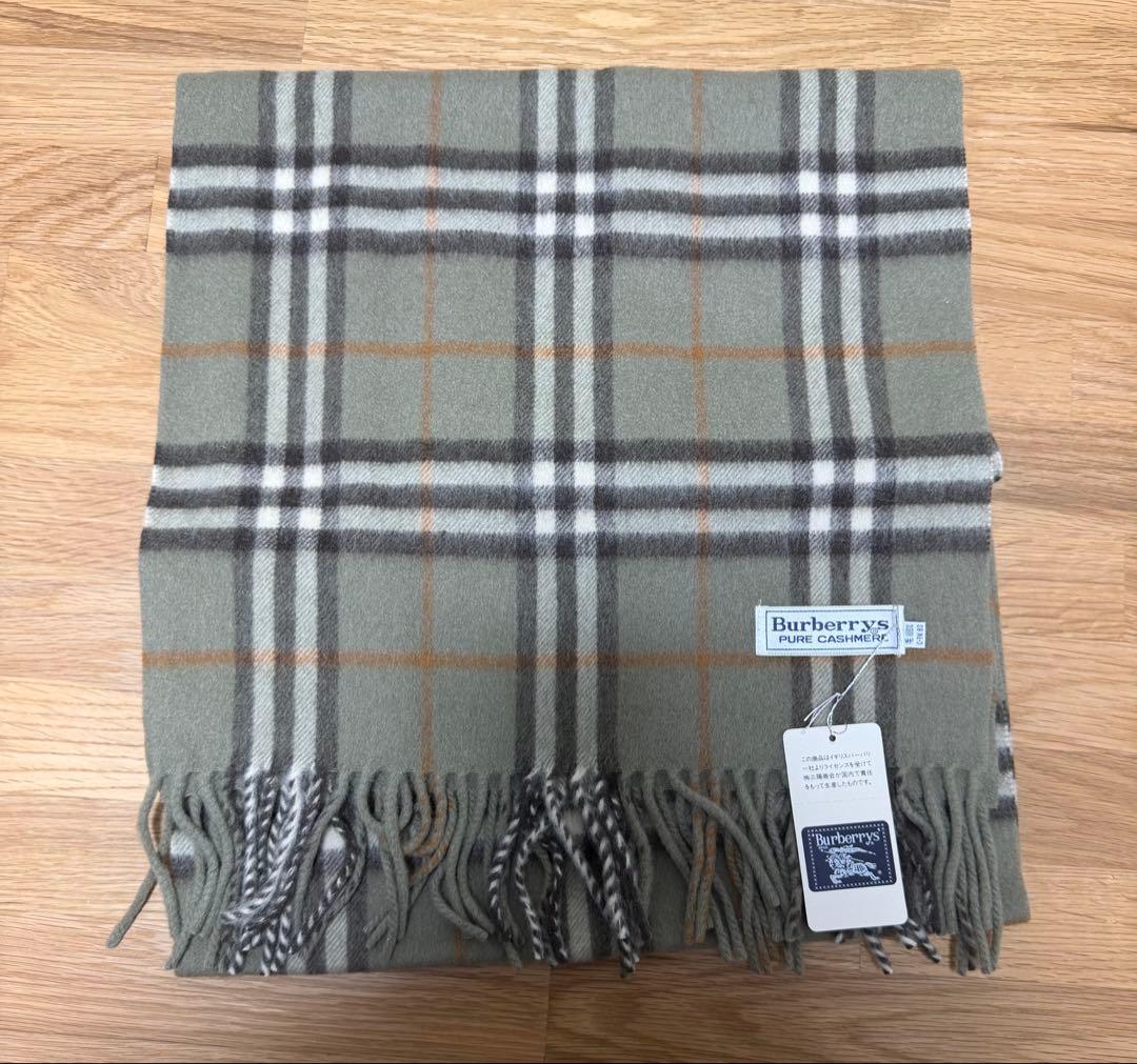 【新品】Burberrys メンズ カシミヤマフラー カシミヤ100% グリーン BURBERRY（バーバリー） イコー質店 ☆希少カラー カシミア100