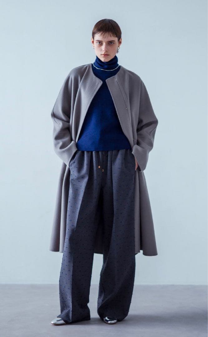 ebure エブール リュクスシャルムビーバー ￼ノーカラーコート グレー