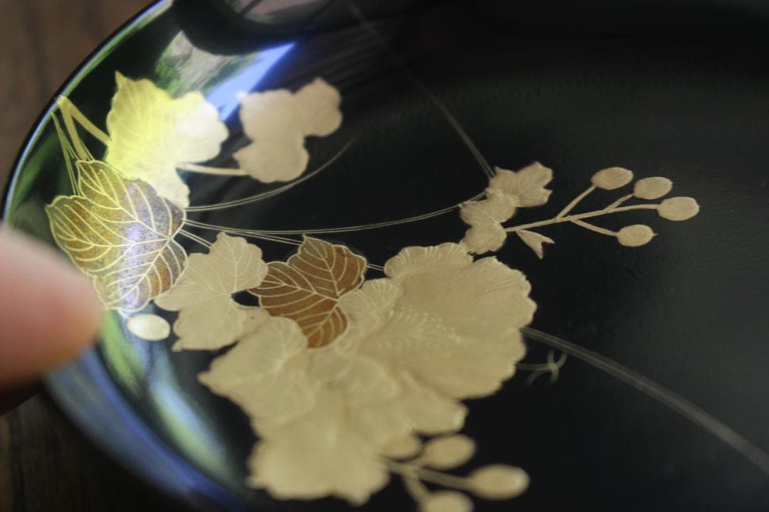 時代逸品！時代黒漆に極上草花蒔絵の映えるお椀7点（検輪島塗蒔絵椀
