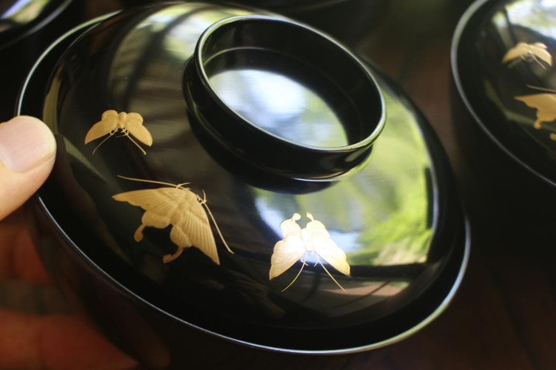 時代逸品！時代黒漆に極上草花蒔絵の映えるお椀7点（検輪島塗蒔絵椀