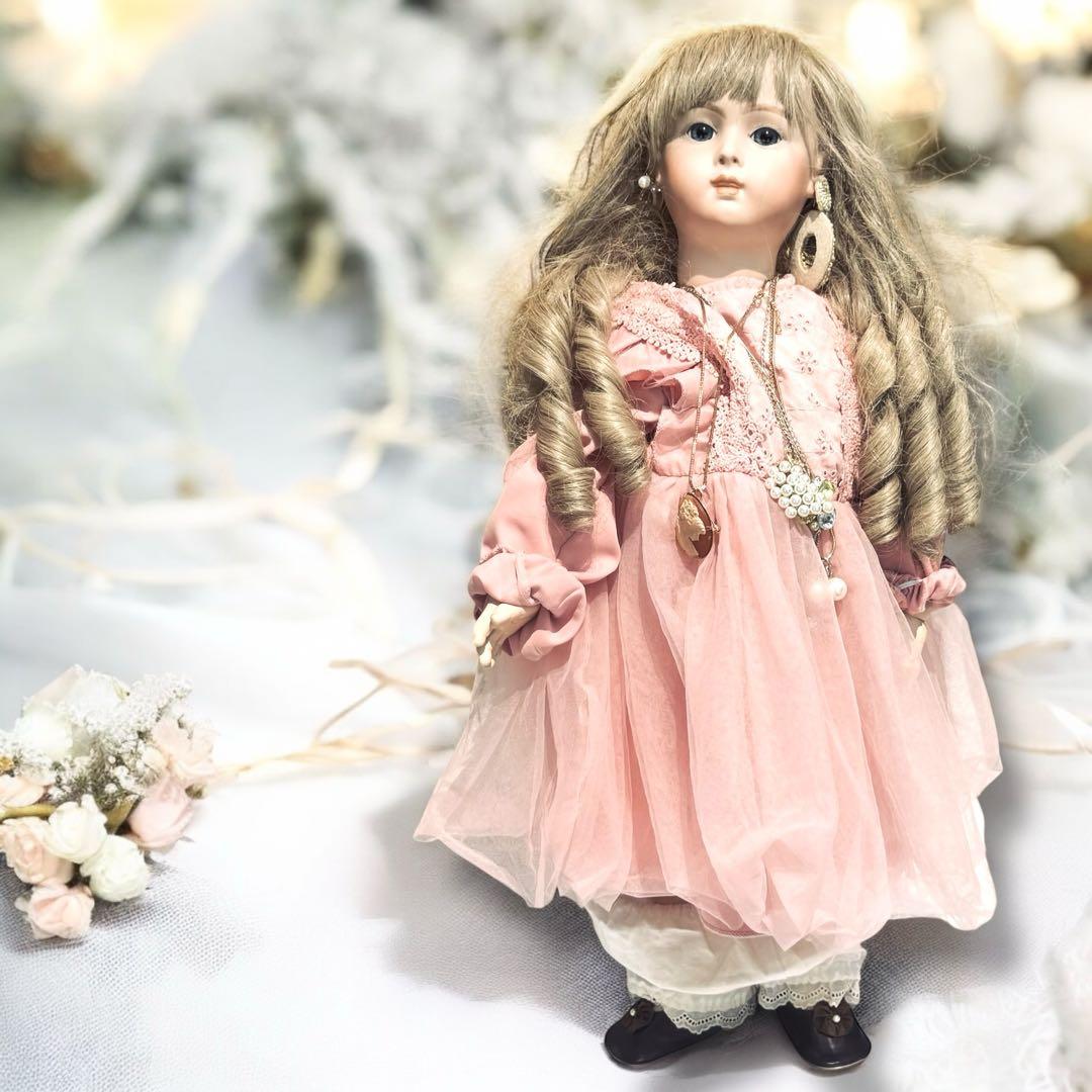 ビスクドール ロングフェイス ジュモー 作家様 ワンピース ドレス ボネ