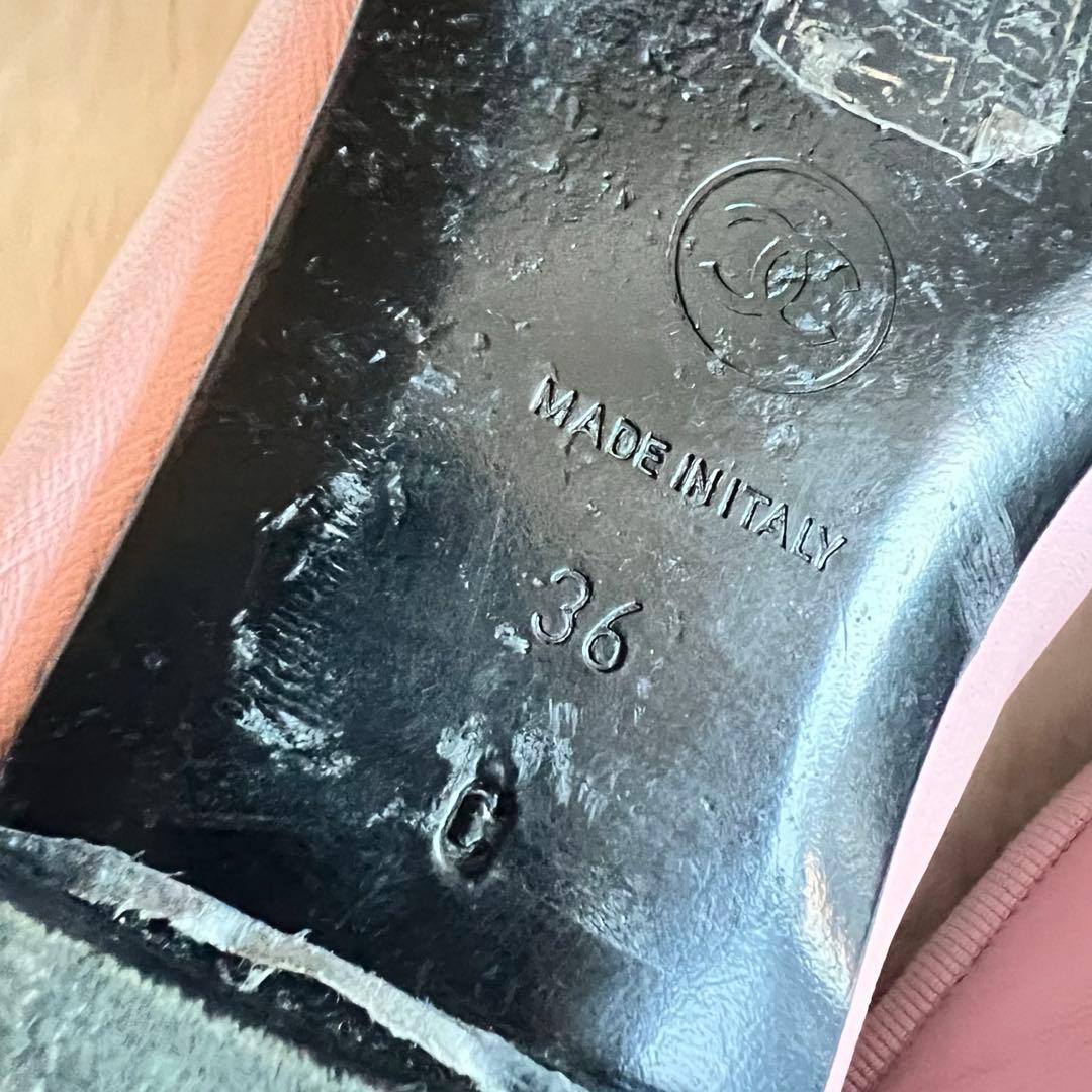 美品 CHANEL ココマーク リボンバレエシューズ ピンク ブラック