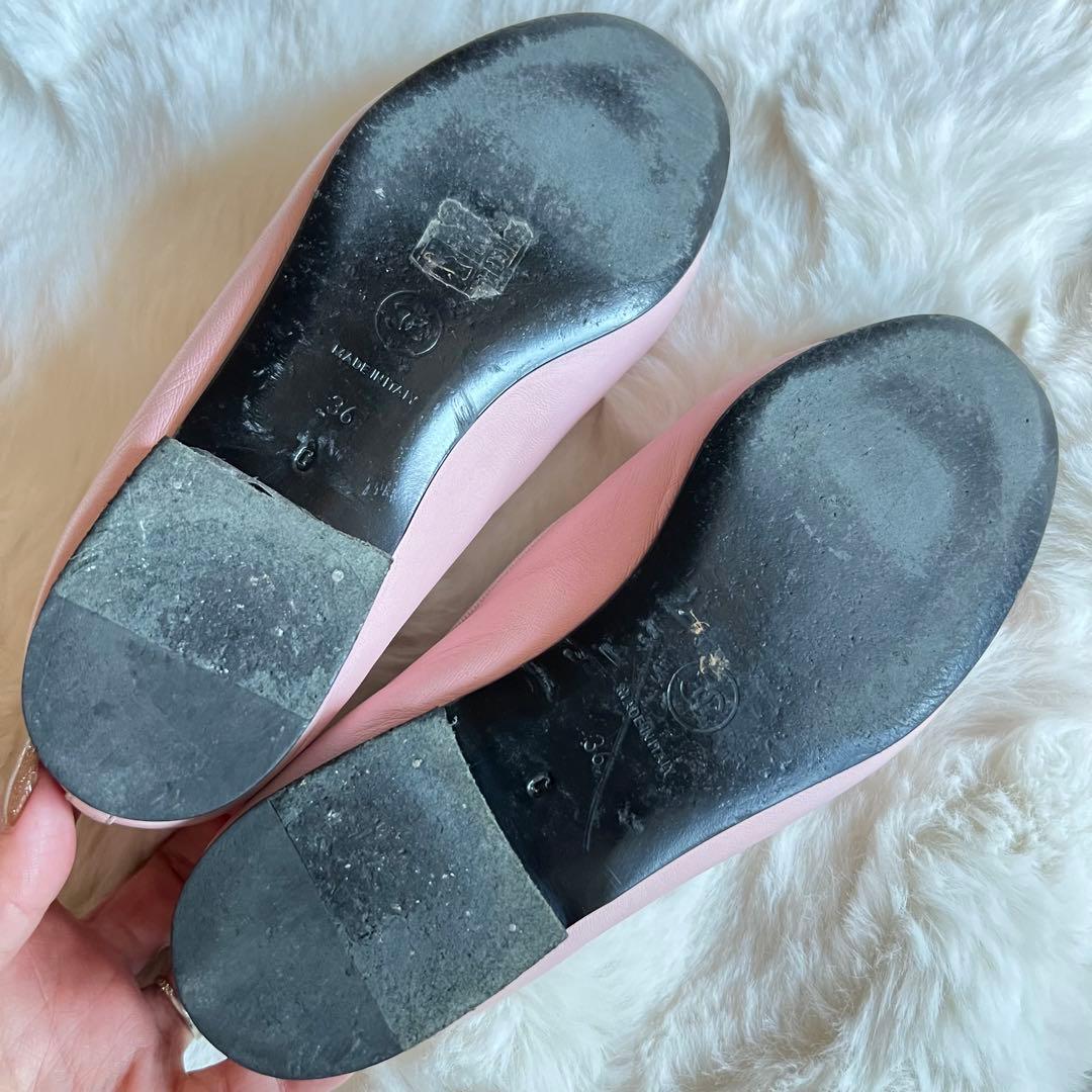 美品 CHANEL ココマーク リボンバレエシューズ ピンク ブラック