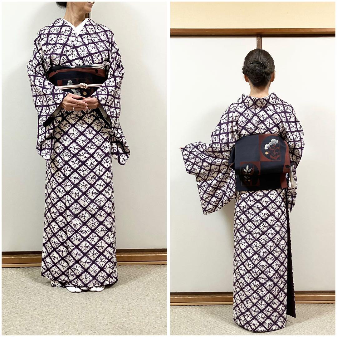 裄丈68 身丈162紫根染 袷着物 証紙付き パールトーン加工 - メルカリ