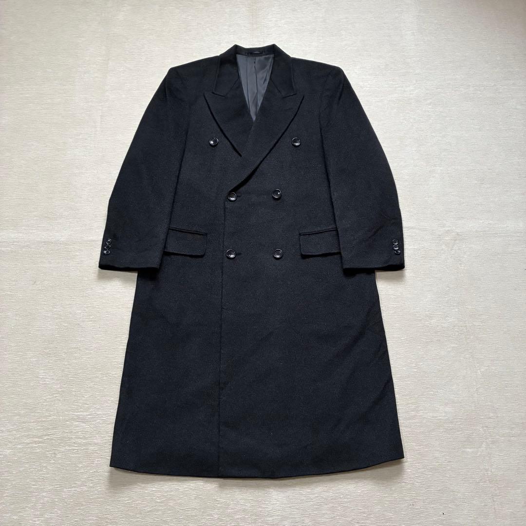 チェスターコート　ダブル　カシミヤ100%　チャコールグレー　ロングコート　L