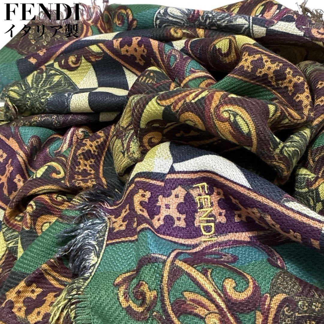 【美品】FENDI フェンディ イタリア製 刺繍ロゴ ショール 大判ストール FENDI（フェンディ） 未使用品 FFマフラー ストール ロゴ 総柄