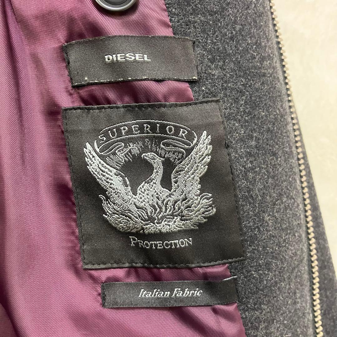 ディーゼル✨レザー切替 牛革 ウール ジップアップ 黒 チェスター