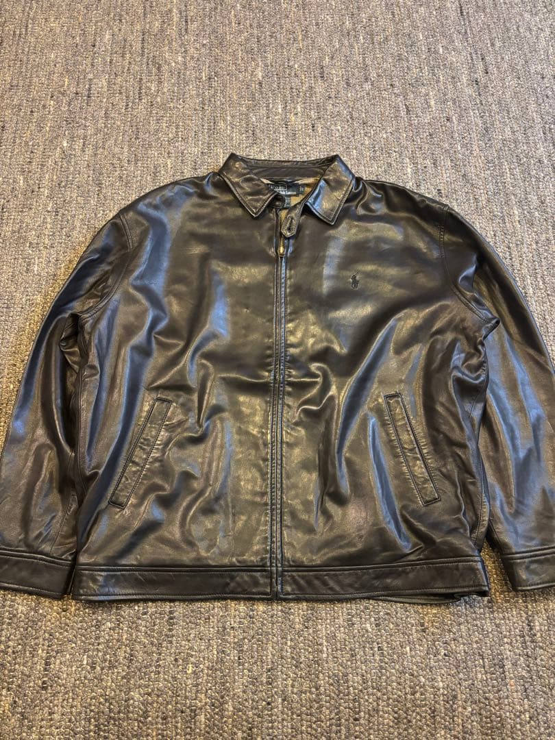 90s ラルフローレン 黒ポニー レザー ジャケット XLブラック 黒 - メルカリ