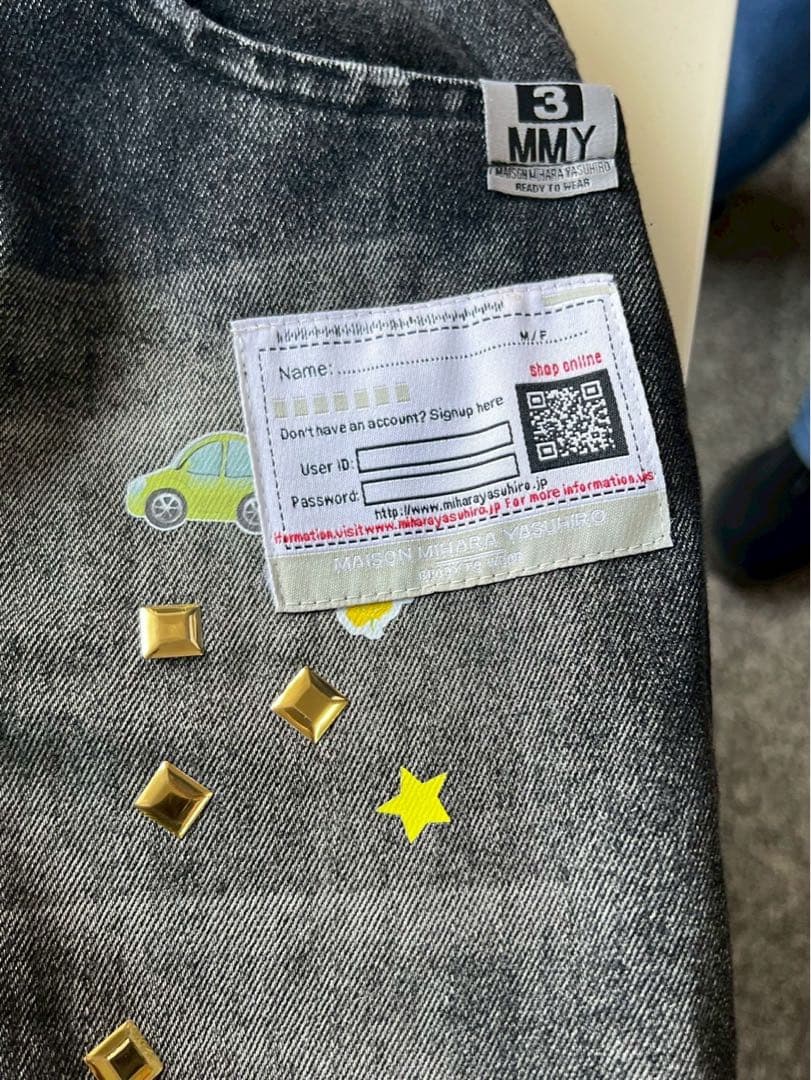 ダークグレー ステッカー装飾 ワイドパンツ　大きめサイズ