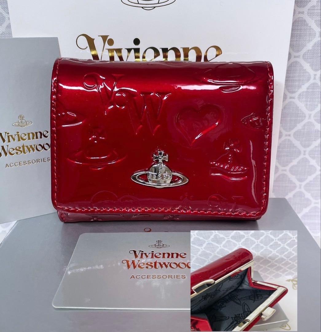 【内側に素敵な柄つき‎✨️】Vivienne Westwood 3折財布 エナメル 内側に素敵な柄あり✨️】Vivienne Westwood 3折財布 赤エナメル