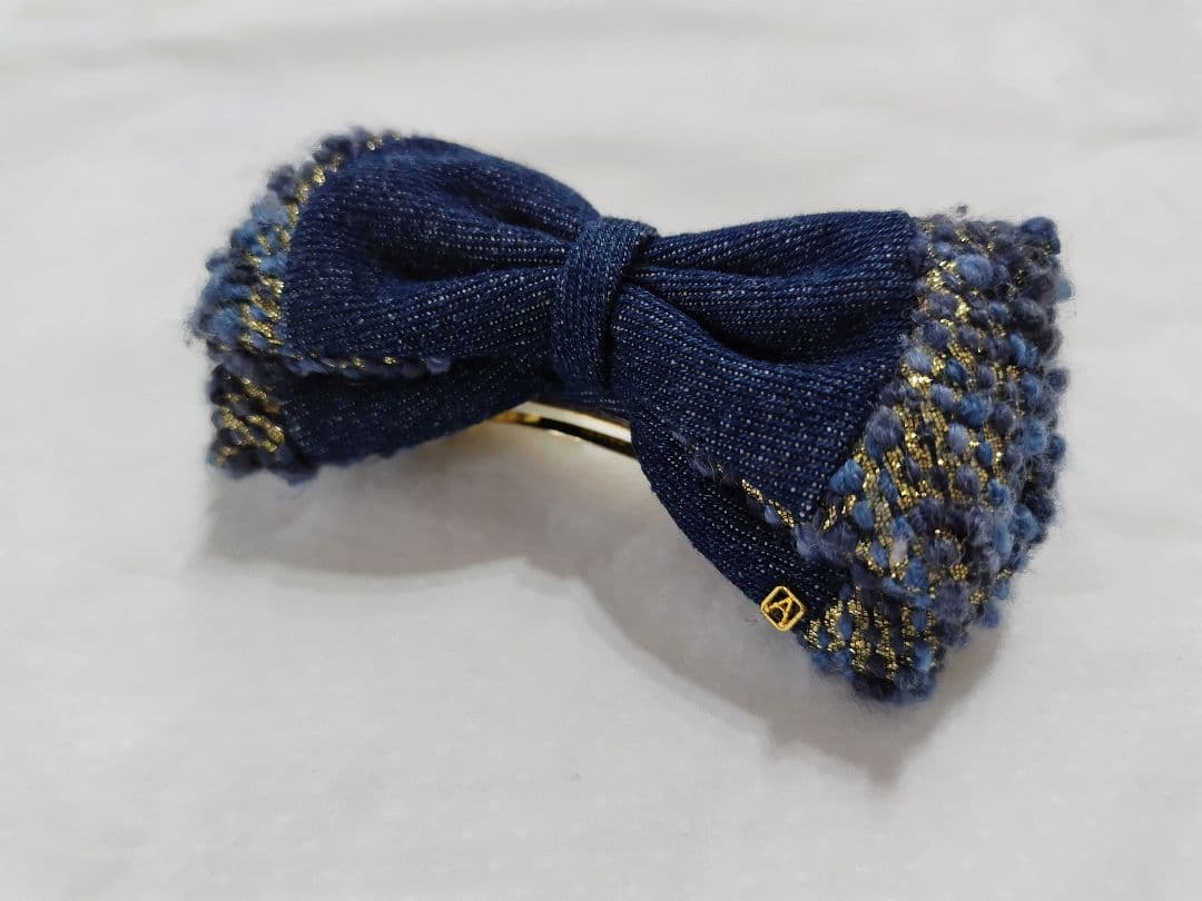 アレクサンドルドゥパリ ツイード デニム リボン バレッタ バレッタ (8 cm)｜ALEXANDRE DE PARIS（アレクサンドル ドゥ パリ）