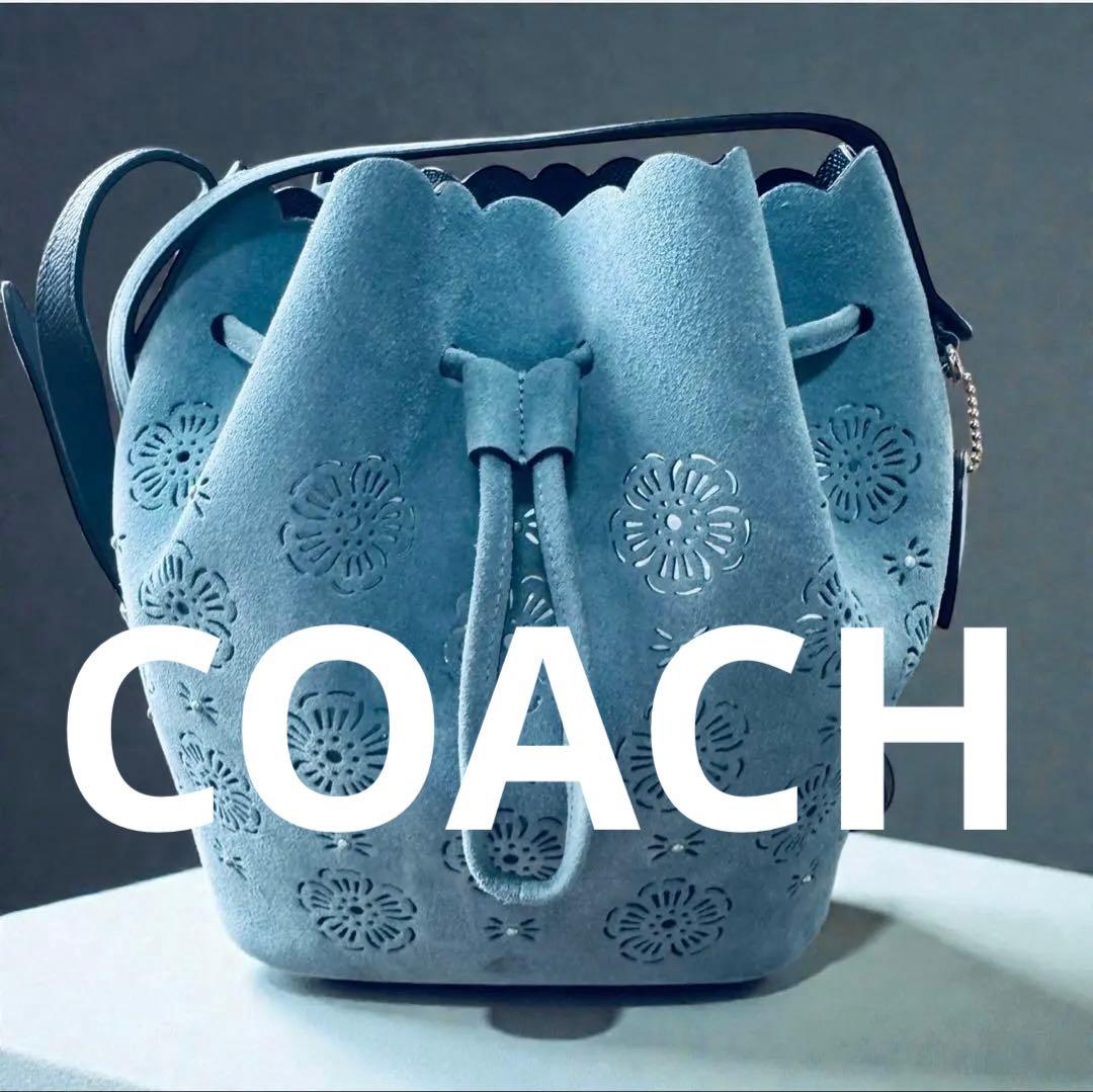 COACH ティーローズ パンチング スエード バケットバッグ 斜めがけ