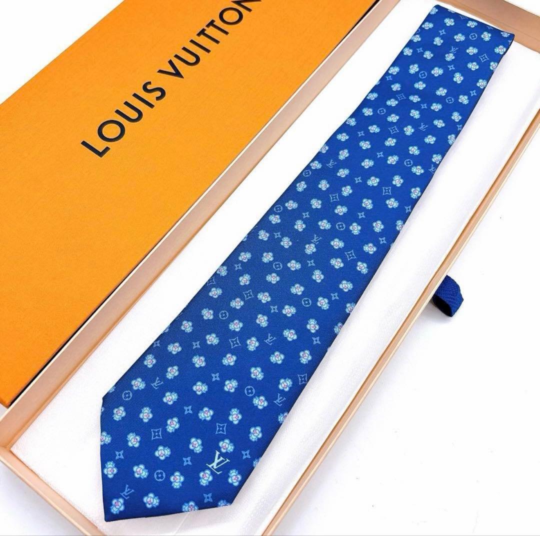 LOUIS VUITTON ヴィヴィエンヌ ネクタイ ブルー 花柄 希少 箱付き