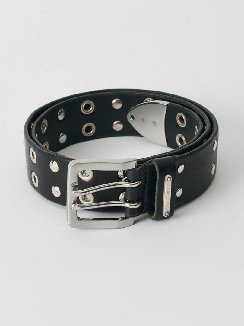 小物 our legacy Studded Double Tongue Belt 80 Our Legacy - Studded Double Tongue Belt Flecking Black Leather