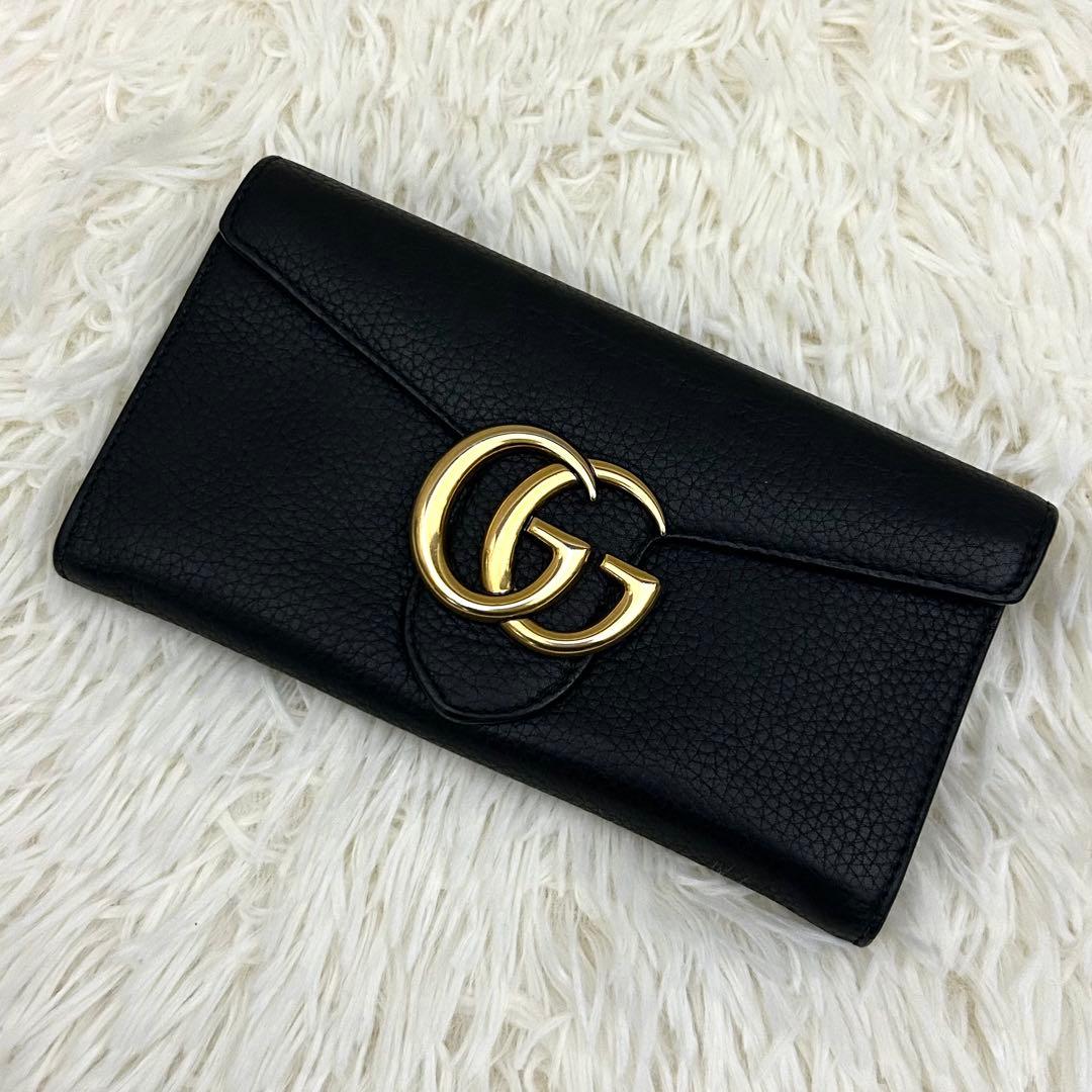 美品】GUCCI グッチ GGマーモント ダブルG 長財布 ブラック レザー