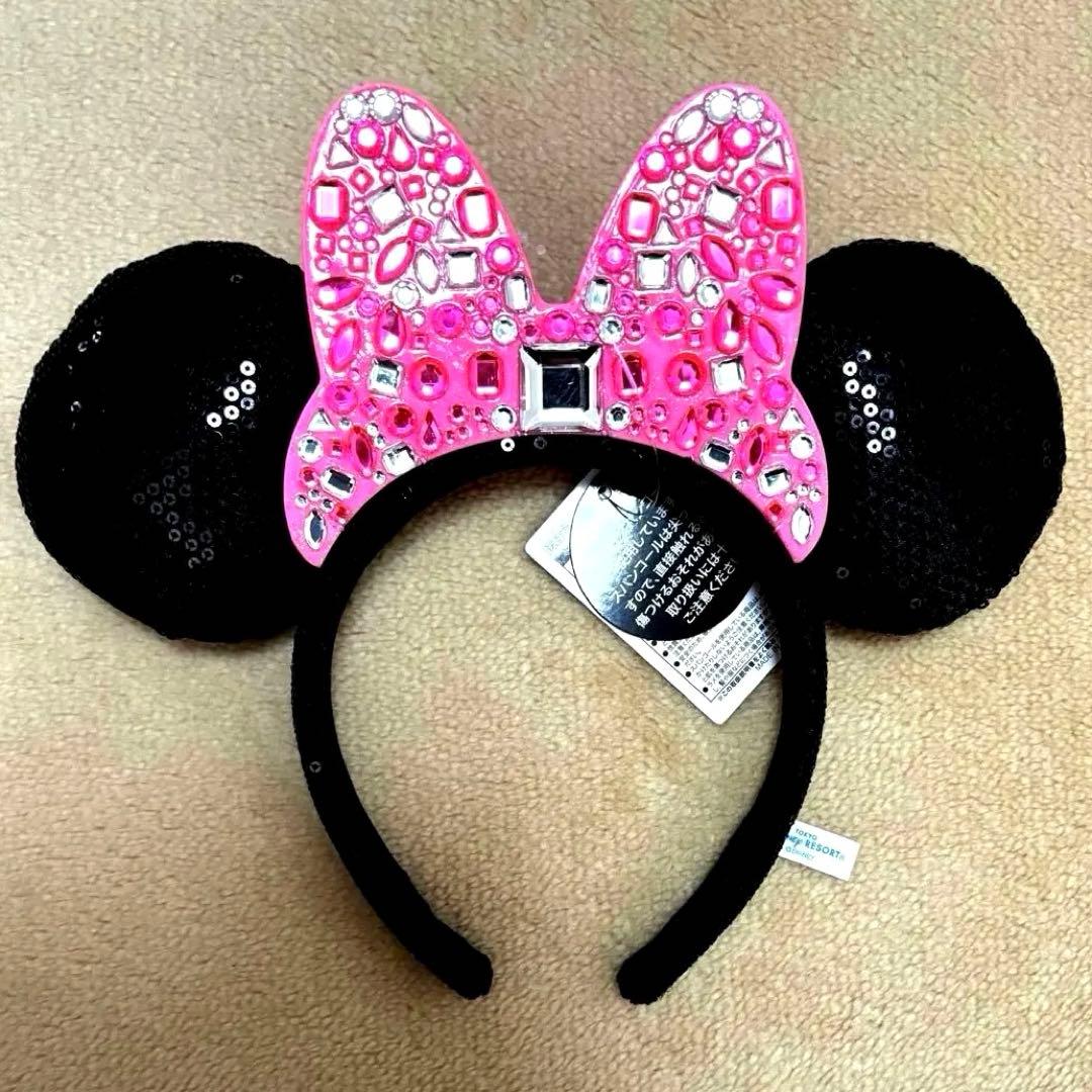 ディズニー ミニー カチューシャ リボン ピンク スパンコール ファン