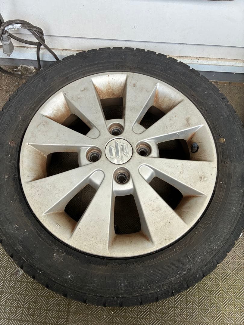 ワゴンRホイールつき冬タイヤ4本&非金属タイヤチェーン　155/65/14