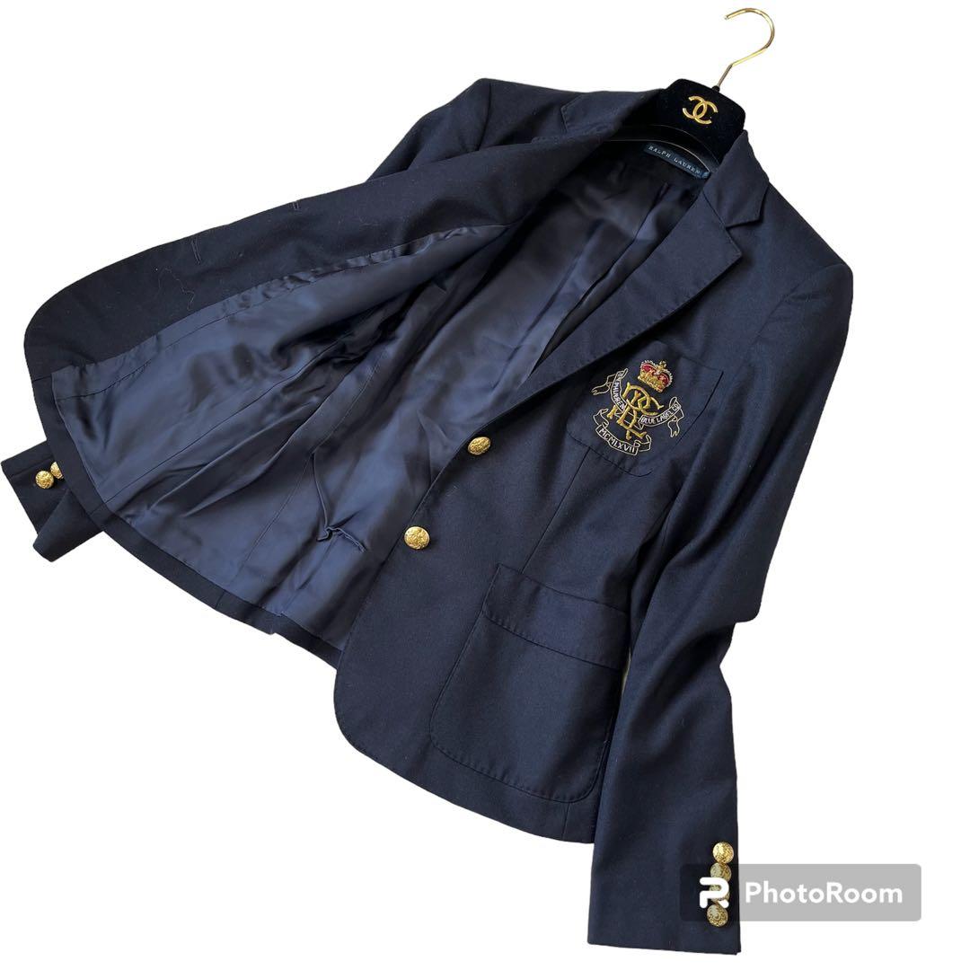 美品Lサイズ ラルフローレン 紺ブレザー 金ボタン モール刺繍 希少