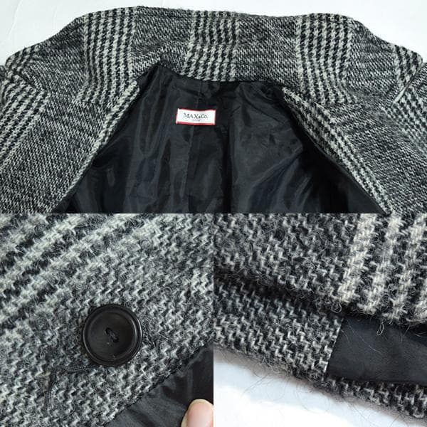マックスアンドコー□美品 ウールモヘア ベルト付き千鳥格子チェック柄