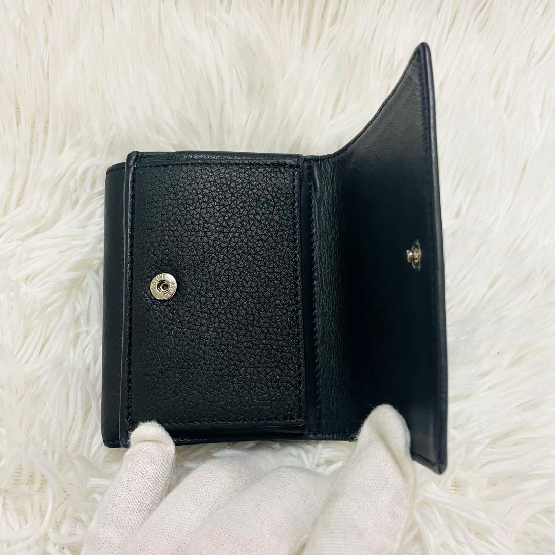 極美✨付属完備✨ロエベ 三つ折り財布 トライフォールド レザー ブラック 現行
