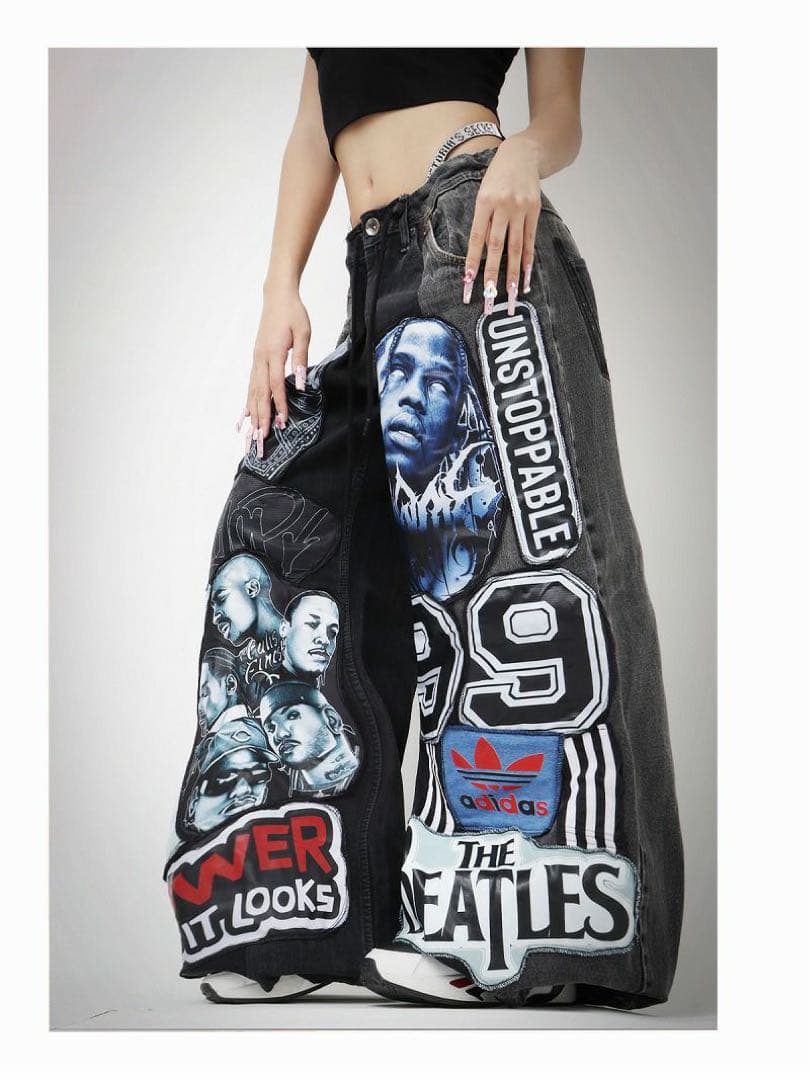 1点物 再構築リメイク ビッグワイドデニムパンツ adidas 古着101169