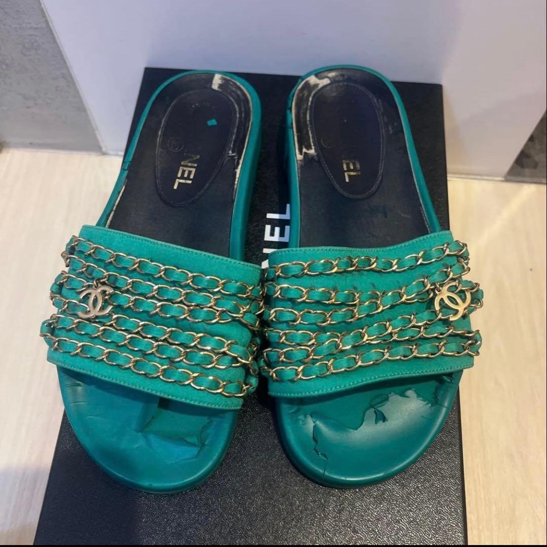 シャネル CHANEL サンダル グリーン ココマーク - メルカリ